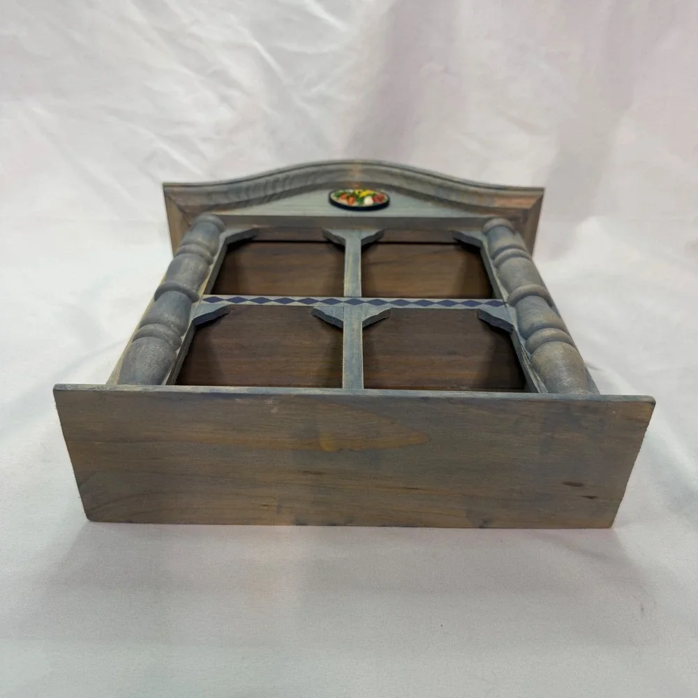 Vintage‎ Wooden Curio Cabinet Wall Hanging Display Shelf Gray Brown